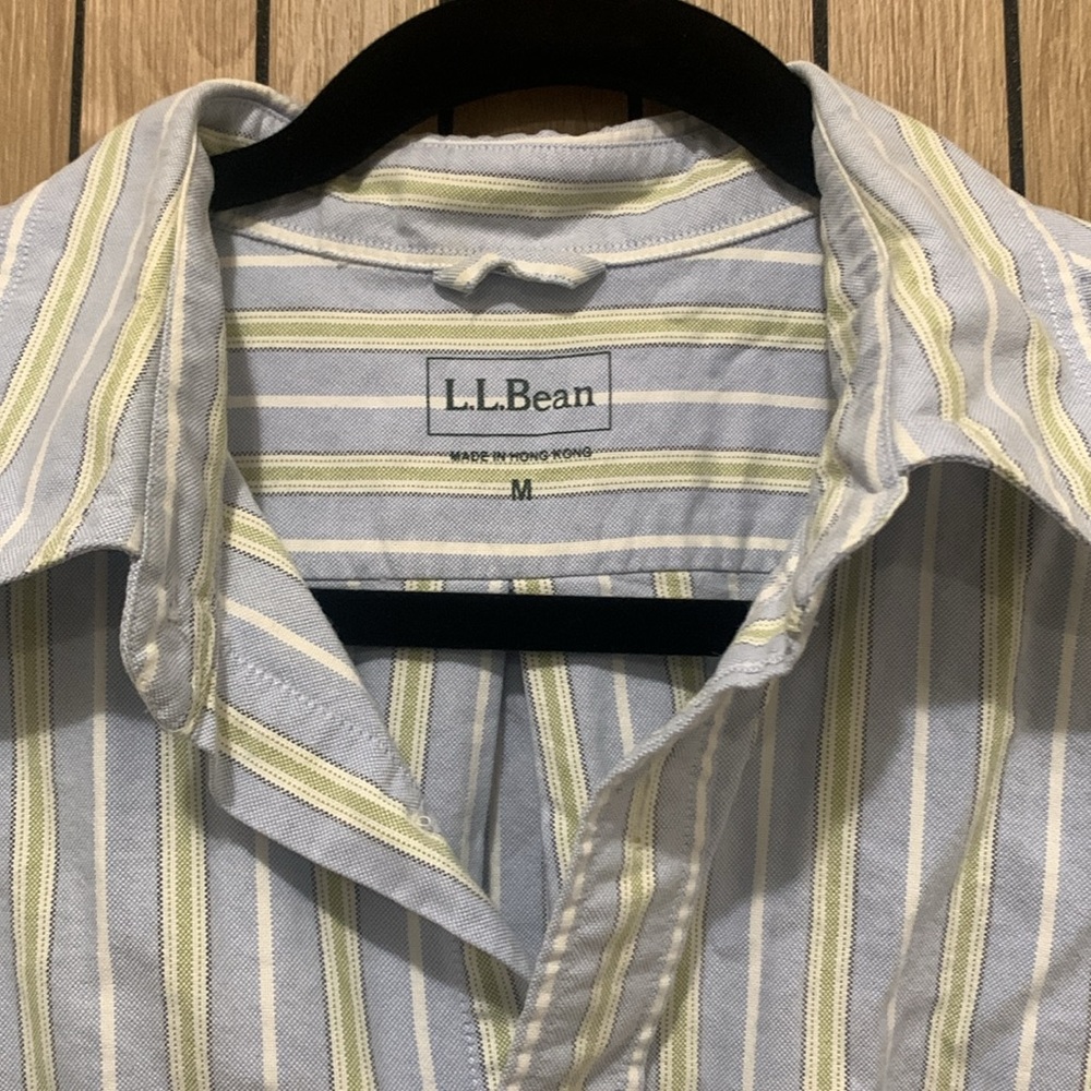 LL Bean Button-Down Blue Green Stripes - Picture 2 of 4